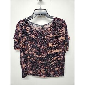 Club Monaco Women's Burnout Velvet Rayon/Silk Blend Blouse, Sz S, In Dark Purple